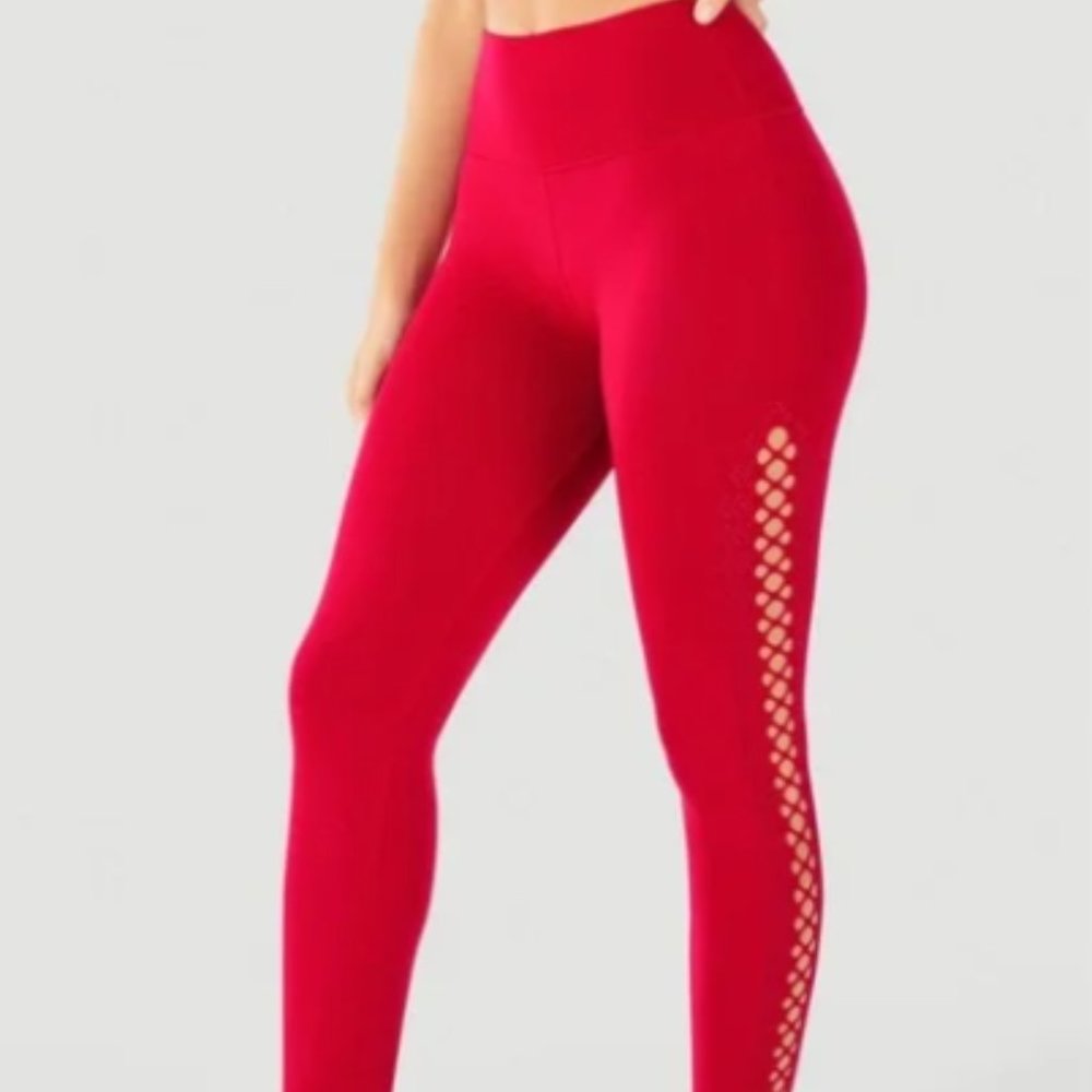 Fabletics Sculptknit Lattice Cutout Red Leggings Shapewear Size Small/Med 0402
